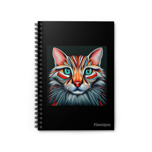 Cat on Black Spiral Notebook - Ruled Line